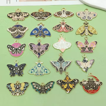 10/20pcs Enamel Gold Plated butterfly skeleton moth Charm DIY Halloween Pendant for Earrings Necklace Jewelry Making Craft Accessories