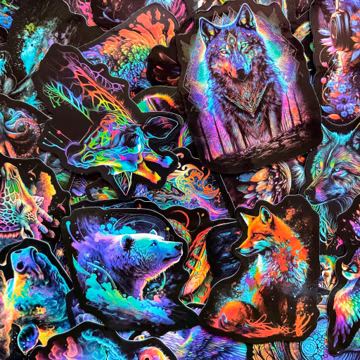 Pack of 50 Neon Animal Stickers, Colorful Wild Stickers, Psychedelic Creature Stickers, Trippy Rainbow Stickers, Waterproof Sticker for Teen