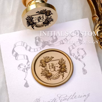 Personalized Monogram Wax Seal Stamp, 3D Relief Anemone Floral Frame Stamp for Wedding Invitations