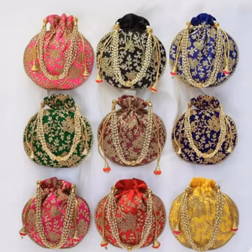 Sivi Handcrafted Silk Potli Bag – Indian Bridal Clutch with Pearl Handle