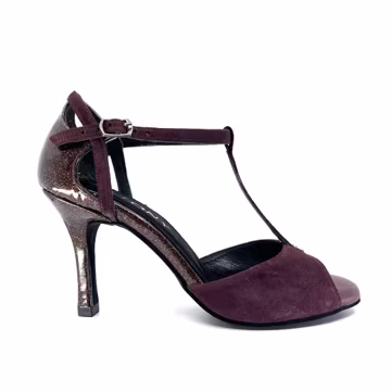 Geltony Amelissa Burgundy Suede Argentine Tango Heels | Glitter Patent Leather Dance Shoes | Made in Turkey