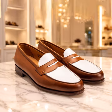 Handmade Two Tone Moccasin Slip on Loafers | Men's Leather Penny Loafers Formal Dress Shoes