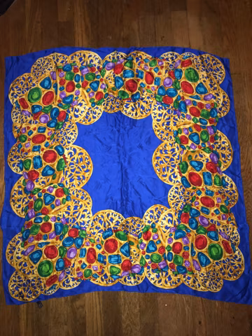 Vintage 1990’s Gorgeous Blue and Gold Silk Scarf
