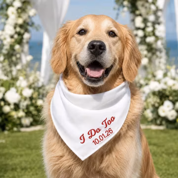 Golden Retriever Embroidered I Do Too Bandana - Custom Scarf with Wedding Date - Wedding Collar for Puppy - Pet Lover Gift