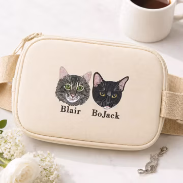 Custom Embroidered Pet Portrait on Sling Bag - Cat Mom Belt Bag Using Photo - Purse with Dog on It - Pet Memorial Gift for Her