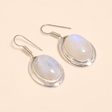 Natural Rainbow Moonstone Dangle Earrings, 925 Sterling Silver Oval Drop Earrings, Handmade Gemstone Earrings, Gift for Her"