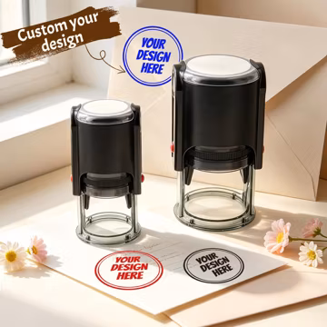 Custom Logo Self Inking Stamp | Personalized Business Stamp | Round Address Stamp | Custom Design Stamp for Packaging, Branding, Office Gift