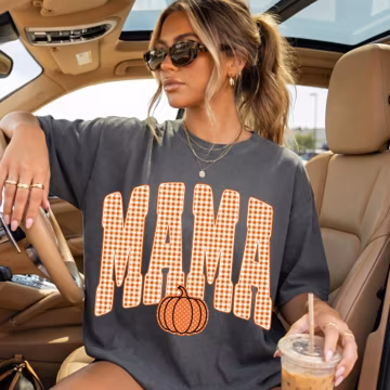 Retro Mama Pumpkin PNG: Trendy Fall Gingham Mama Shirt Sublimation Design (Digital Download)