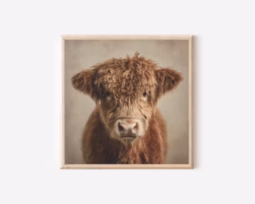 Highland Cow Portrait Print, Rustic Farm Animal Wall Art, Neutral Country Home Decor