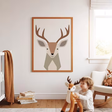 Geometric Deer Woodland Print, Scandinavian Forest Nursery Decor (Digital Download)