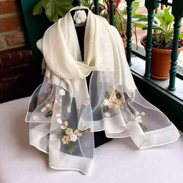Elegant Sheer Embroidered Floral Scarf for Women ā Lightweight Organza Wrap | Fashionable Shawl for Party, Wedding & Casual Wear