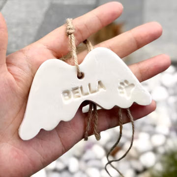 Pet Memorial Angel Wings with Paw Print, Custom Dog Cat Loss Gift, Personalized Christmas Ornament, Handmade Clay Keepsake, Sympathy Gift