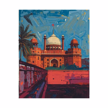 Red Fort Illustration Matte Vertical Poster | Indian Architecture Wall Art
