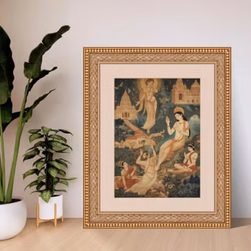 Buddha Scene Matte Vertical Poster | Vintage Indian Temple Art