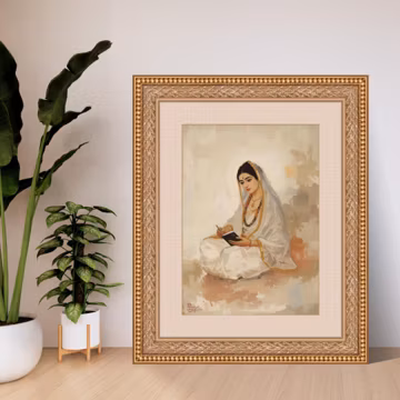 Saree-Clad Woman Reading Poster, Matte Vertical Poster | Indian Vintage Art