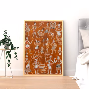 Warli Folk Dance Matte Poster | Tribal Art Print, Rustic Indian Wall Decor