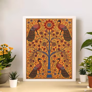 Peacock Tree of Life Matte Vertical Poster | Folk Art Floral Print