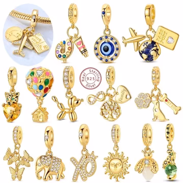 Gold Plated Dangle Charms – Bee, Heart & Angel Designs | 925 Sterling Silver Charm for European‑Style Bracelet | Gift for Her