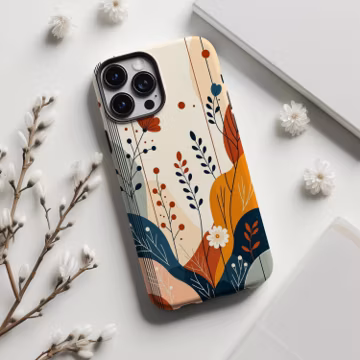Autumn Abstract Floral Minimal Boho Phone Case,Retro Muted Line Art Flower,For iphone 17 16 15 14 13 12 11 Pro Max,Samsung S26 S25,Magsafe