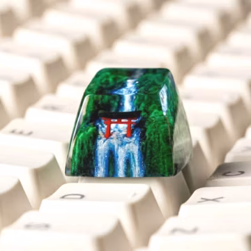 Summer Torii Keycap, Waterfall Artisan Keycap, Forest Landscape Keyboard Accent, Nature Desk Setup Gift, Mechanical Keyboard Collectible