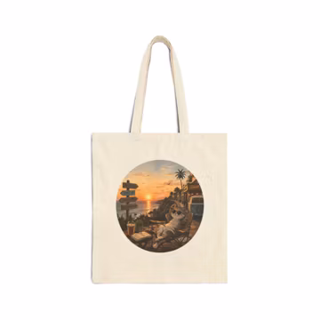 Sunset Beach Scene Tote Bag | Coastal Palm Sunset Illustration