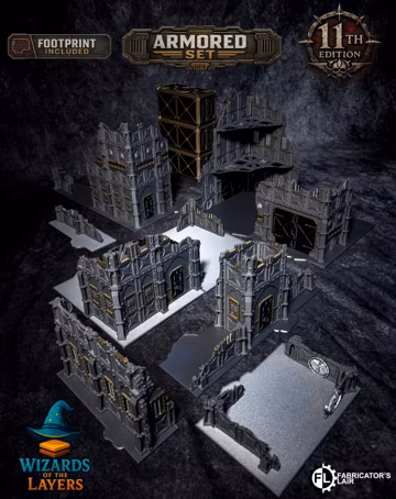 Warhammer 40k 11th Edition Terrain Set | Foldable Armored Ruins | Pre-Colored WTC Layout | 28mm Sci-Fi Wargaming Terrain