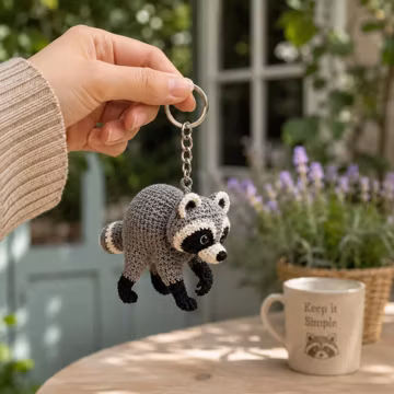 Jimothy Raccoon Crochet Keychain, Handmade Amigurumi Raccoon, Cute Woodland Animal Bag Charm, Funny Raccoon Lover Gift