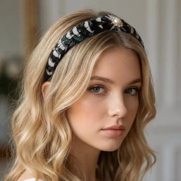 Boho Feather Headband, Handmade Hair Accessory with Faux Pearl