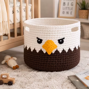 Bald Eagle Nursery Storage Basket Crochet Pattern, Toy Book Organizer PDF Written Instructions