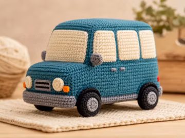 Retro Teal Minibus Crochet Pattern, Amigurumi Camper Van PDF, Vintage Vehicle Toy Tutorial