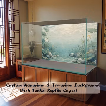 Aquarium Background Sticker, Glass Tank Backdrop, Waterproof Vinyl Decal for Fish Tank Terrarium Decor,Chinese Lotus Stream