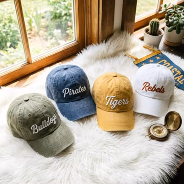 Custom Embroidered Washed Cotton Cap, Personalized School Mascot Hat