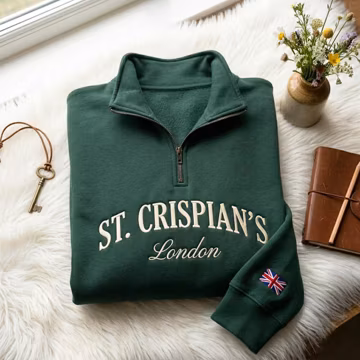 St. Crispian's London Embroidered Quarter Zip Sweatshirt – Cotton Blend