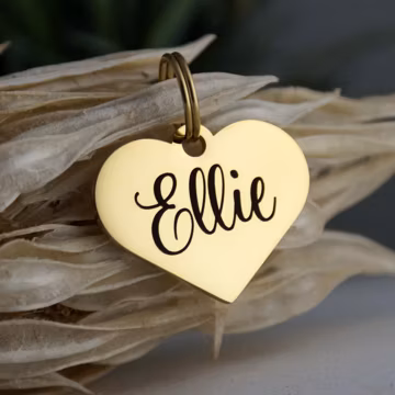 Personalized Gold Heart Pet ID Tag: Stainless Steel Dog Cat Name Tag