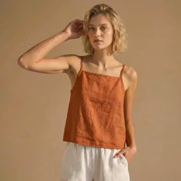 Cotton Linen Camisole Top for Women – Minimal Summer Tank, Lightweight Spaghetti Strap Cami Top
