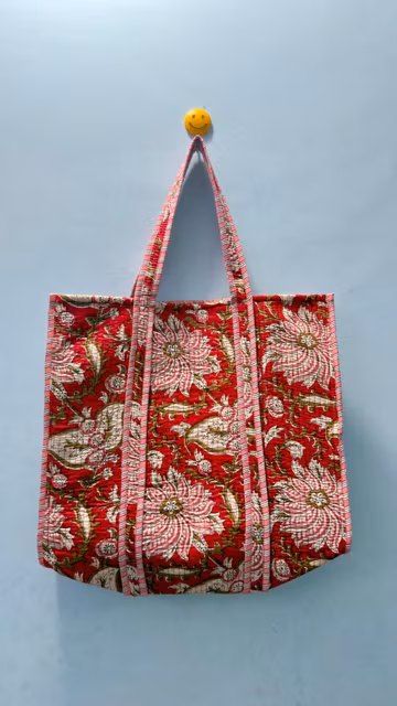 Handmade Quilted Cotton Tote Bag: Floral Reversible Shopper