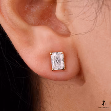 Radiant Cut Moissanite Stud Earrings, Sterling Silver Wedding Jewelry, Screw Back