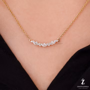 Marquise Round Moissanite Cluster Bar Necklace, 925 Sterling Silver Wedding Pendant