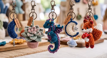 No Sew Crochet Keychain Pattern Bundle, Amigurumi Dragon Succulent Fox Moon Planet, Plush Chenille Yarn Crochet Pattern, instant download