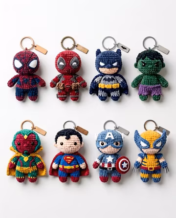 Superhero Crochet Pattern Bundle, 8 in 1 Amigurumi Pattern PDF, Crochet Keychain Pattern, Marvel Avengers and DC Crochet, HunzacraftsCo