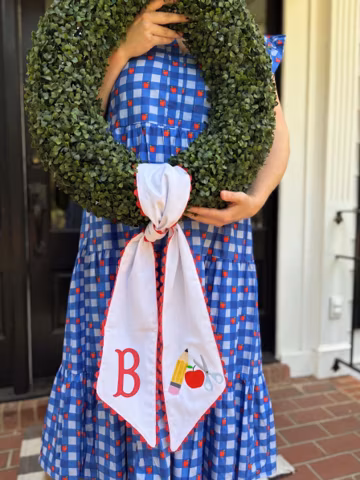 Embroidered Back to School Wreath Sash Custom School Door Hanger Gift for Teacher Personalized Decor First Day of School Photo Background