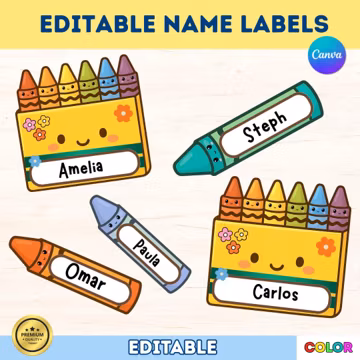 Editable Crayon Name Labels: Classroom Decor, Printable Tags (Digital Download)
