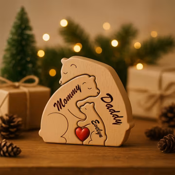 Custom Wooden Bear Family Puzzle – Personalized Engraved Family Name Puzzle, Baby Puzzle, Unique Keepsake Gift for Parents, Home Decor