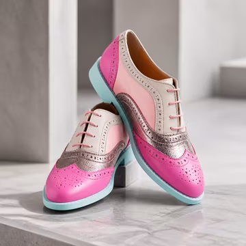 Handmade Leather Wingtip Brogue Shoes | Pink, Silver & Sky blue Oxfords