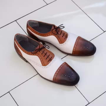 White Brown Cap Toe Brogue Oxford Shoes Men Handmade Leather Formal Wedding Dress Shoes