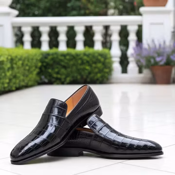 Handmade Black Crocodile Embossed Leather Loafers for Men | Luxury Slip-On Dress Shoes