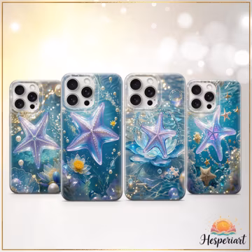 Starfish Phone Case Ocean Seashell Cover Mermaidcore Sea Inspired Glittery Blue Case iPhone 12 iPhone 13 iPhone 14 iPhone 15 iPhone 16 Pro