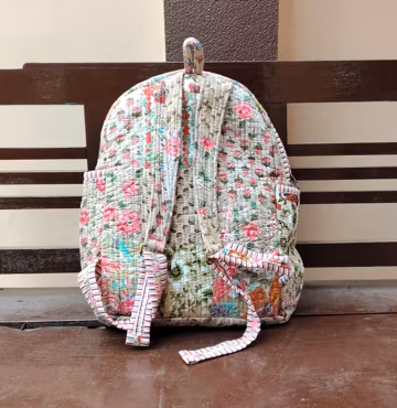 Cotton Quilted Patchwork Backpack : Stylish Multi-Color Bag