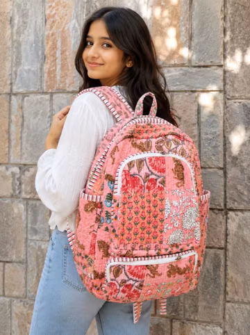Indian Patchwork Quilted Cotton Backpack: Travel, School, or Leisure