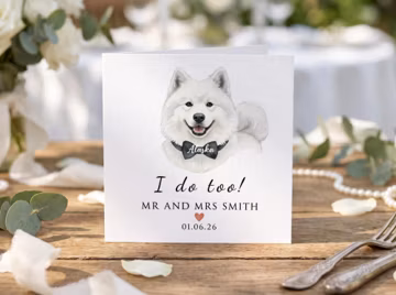 Custom Dog Lover Wedding Card, I Do Too Pet Congratulations Card for Dog Lovers, Watercolor Wedding Card for Newlyweds